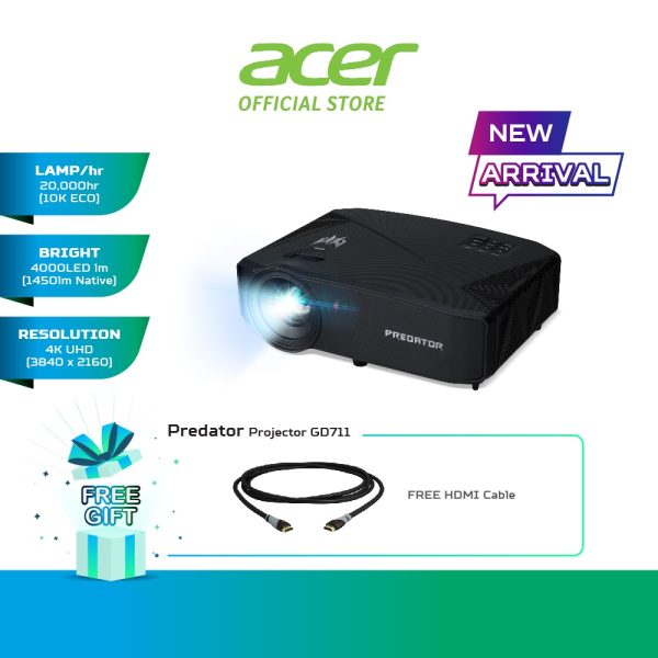 ACER Predator GD711 4K UHD 4000 ANSI Lumens Projector