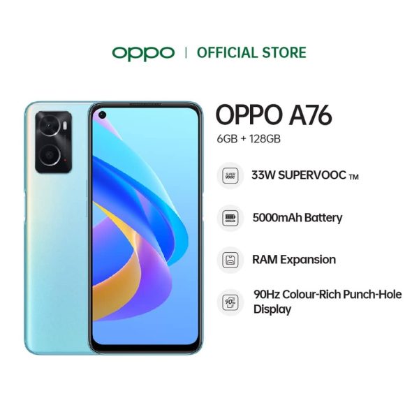 OPPO A76 Smartphone (6GB+128GB) - Glowing Blue