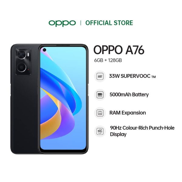 OPPO A76 Smartphone (6GB+128GB) - Glowing Black