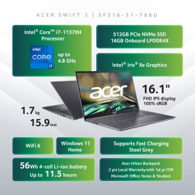 ACER Swift 3 Intel H-processor - SF316-51-788U - Steel Grey - Image 7