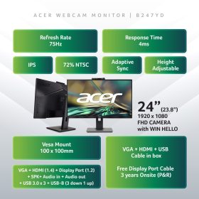 ACER B247YD 23.8" Webcam Monitor - Image 8