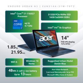ACER Enduro Urban Intel 11th Gen Core™ i7 Laptop - EUN314A-51W-79T2 - Image 8