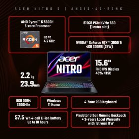 ACER Nitro 5 AMD Ryzen™ 5 Gaming Laptop (AN515-45-R9NK) - RTX™ 3050 Ti - Image 8