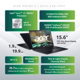 ACER Aspire 3 Intel 10th Gen Core i7 Laptop - A315-57G-74X7 - Image 6