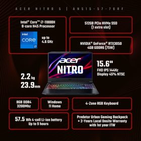 ACER Nitro 5 Intel 11th Gen Core i7 Gaming Laptop (AN515-57-76RF) - RTX™ 3050 - Image 8