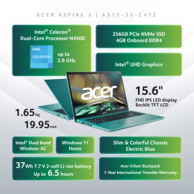 ACER Aspire 3 Intel Celeron N4500 Laptop - A315-35-C4TZ - Image 6