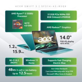 ACER Swift 3 AMD Ryzen 5 Laptop (SF314-43-R5QX) - Electric Blue - Image 3