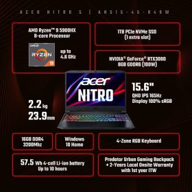 ACER Nitro 5 AMD Ryzen™ 9 Gaming Laptop (AN515-45-R49W) - RTX™ 3080 - Image 8