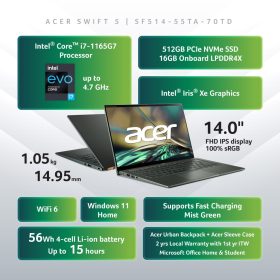 ACER Swift 5 Intel Evo Core™ i7 Laptop (SF514-55TA-70TD) - Mist Green - Image 7