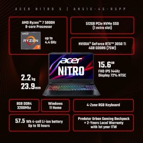 ACER Nitro 5 AMD Ryzen 7 Gaming Laptop (AN515-45-R5PP) - RTX™ 3050 Ti - Image 7
