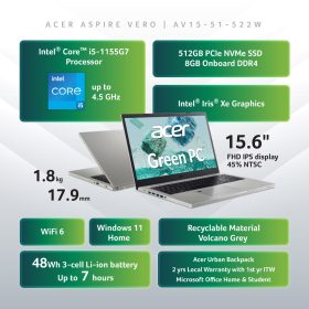 ACER Aspire Vero Intel 11th Gen Core™ i5 Laptop - AV15-51-522W - Image 9