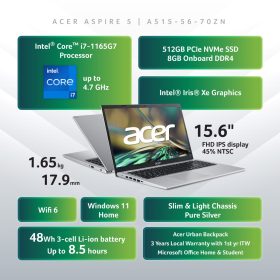 ACER Aspire 5 Intel 11th Gen Core™ i7 Laptop - A515-56-70ZN - Image 6
