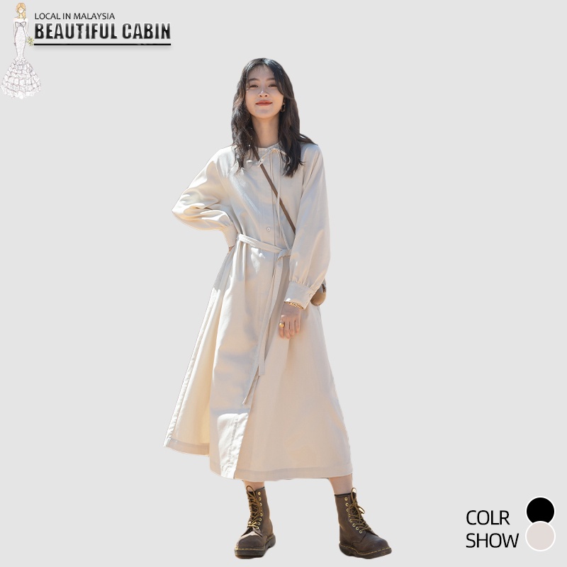 Women Long Dress Max Dress With Waist Tie Round Neck Long Sleeve Bottoming Dress Women SZ246 - White - Image 6