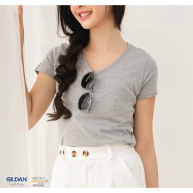 Gildan Ladies Adult Plain Softstyle V-Neck T-Shirt 63V00L - Navy - Image 4