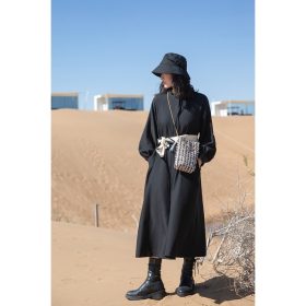 Women Long Dress Max Dress With Waist Tie Round Neck Long Sleeve Bottoming Dress Women SZ246 - Black - Image 4