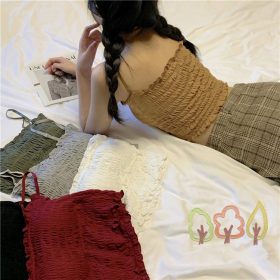 New Arrival Women Sleeveless Top Vest Tube Top Pleated Elastic Sling Top With Chest Pad Removable and Nonremovable SZ171 - Pleated White - Image 5