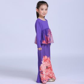 Muslim dress Baby Girls Dress Long Sleeves Dresses Festival Party Kids Dress purple Printed Princess Dress 19B675 - Image 3
