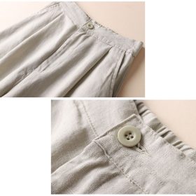 Women Linen Wide Leg Pants Thin Casual Pants OL Trouse Women Loose Pants Nine Point Pants Ladies Office Wear SZ136 - White - Image 5