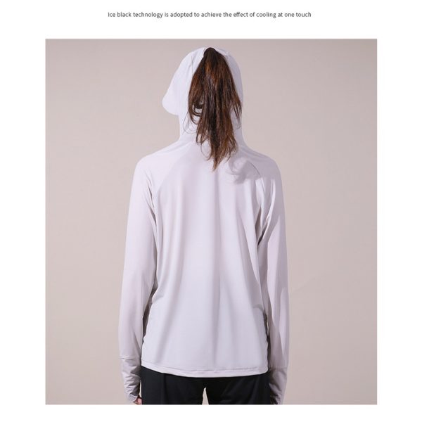 Women Running Jacket Hoodie Sports Zipper Fitness Gym Tops Long Sleeves Sportswear Stretch Anti-UV Hooded SZ277 - Gray