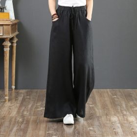 Linen Loose Large Size Wide Leg Pants High Waist Pants Straight Leg Pants Linen Women's Pants SZ131 - Black - Image 3