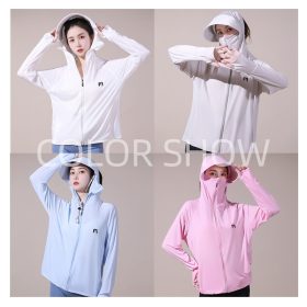 Women Running Jacket Hoodie Sports Zipper Fitness Gym Tops Long Sleeves Sportswear Stretch Anti-UV Hooded SZ277 - Blue - Image 3