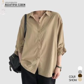 New Plus Size Women Blouse Shirts Summer Korean Loose 3/4 Sleeve Women Shirt Lantern Sleeve Ladies Blouse Tops SZ256 - White - Image 3