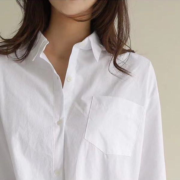 Women Shirts Blouse Casual Long Sleeve Loose Split Hem Plus Size Blouse SZ265 - White