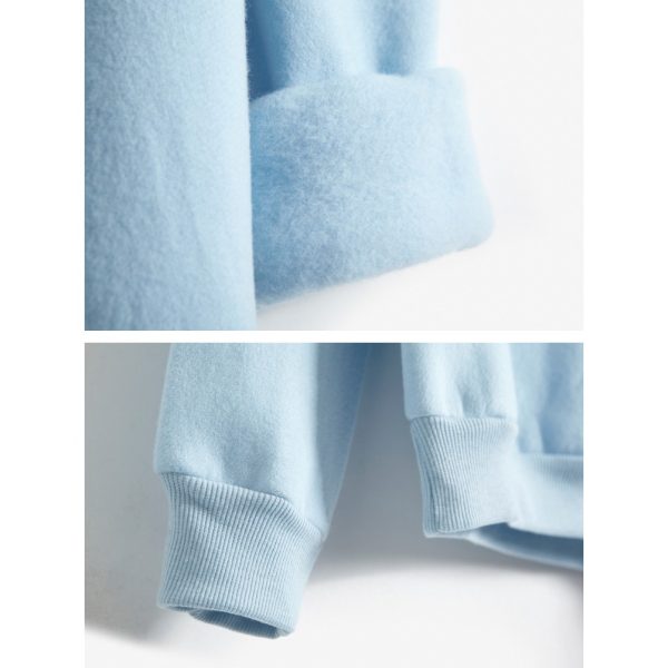 Women's Casual Hoodie Plain Long Sleeve Pullover Sweater Loose Tops SZ098 - Blue