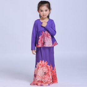 Muslim dress Baby Girls Dress Long Sleeves Dresses Festival Party Kids Dress purple Printed Princess Dress 19B675 - Image 6