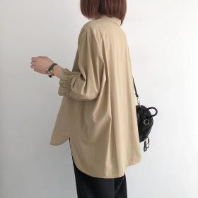 New Plus Size Women Blouse Shirts Summer Korean Loose 3/4 Sleeve Women Shirt Lantern Sleeve Ladies Blouse Tops SZ256 - Khaki - Image 3