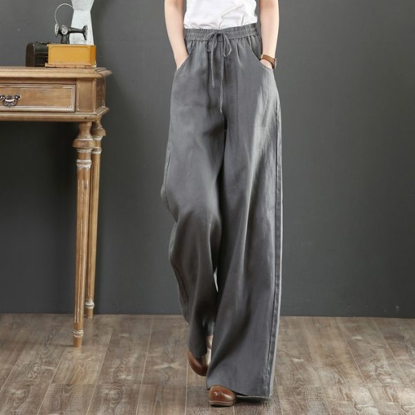 Linen Loose Large Size Wide Leg Pants High Waist Pants Straight Leg Pants Linen Women's Pants SZ131 - Gray