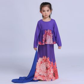Muslim dress Baby Girls Dress Long Sleeves Dresses Festival Party Kids Dress purple Printed Princess Dress 19B675 - Image 5