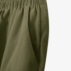 Women Casual Side Pockets Vintage 3/4 Sleeve Elastic Waist Wide Leg Sets Linen Sets SZ281 - Green - Image 3