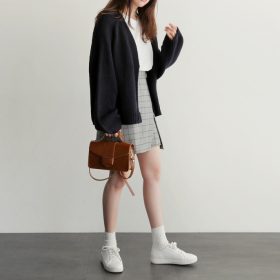 Korean Knitted Cardigan Loose Long sleeve Women Outerwear SZ184 - Black - Image 3