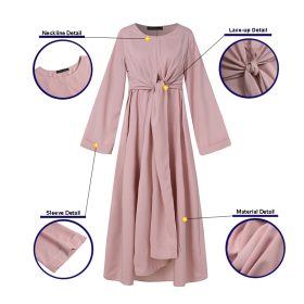 Women Long Sleeve Irregular Belted Swing Muslim Long Dress SZ220 - Pink - Image 3