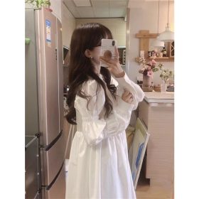 Long Sleeve Dress Design Sense A-line Shirt Long Dress White Maxi Dress SZ282 - Image 3