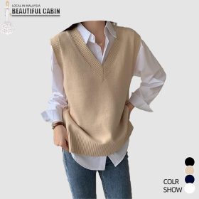 Women Knit Vest Knitted Vest Sleeveless Knitwear Soft Comfy Vest Sweater High Quality SZ211 - Navy Blue - Image 3