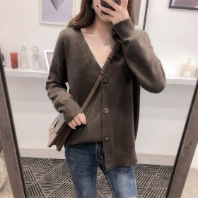 Korean Knitted Cardigan New Casual Loose Long sleeve Sweater Women Outerwear SZ262 - Coffee - Image 4