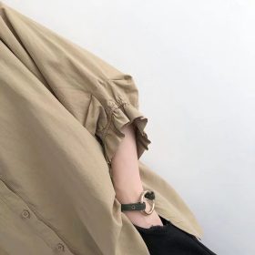 New Plus Size Women Blouse Shirts Summer Korean Loose 3/4 Sleeve Women Shirt Lantern Sleeve Ladies Blouse Tops SZ256 - Khaki - Image 4