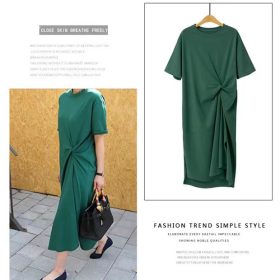 Korean Women Dress Short Sleeve Dress Loose Casual Maxi Midi Dress Long Shirt Dress Ladies Clothing SZ209 - Green - Image 4