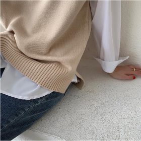 Women Knit Vest Knitted Vest Sleeveless Knitwear Soft Comfy Vest Sweater High Quality SZ211 - Khaki - Image 4