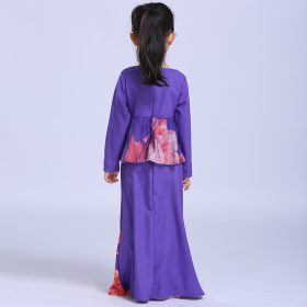 Muslim dress Baby Girls Dress Long Sleeves Dresses Festival Party Kids Dress purple Printed Princess Dress 19B675 - Image 4