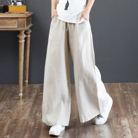 Linen Loose Large Size Wide Leg Pants High Waist Pants Straight Leg Pants Linen Women's Pants SZ131 - Apricot - Image 3