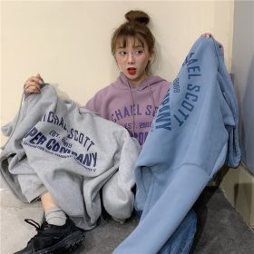 Oversized Hoodie Sweater Ulzzang English Letter Printed Hooded Sweatshirt Couple Wear Sportswear SZ249 - Purple - Image 4