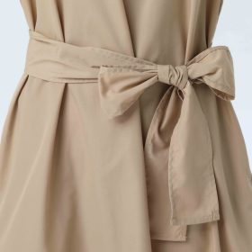 Women Round Neck Belted Solid Color Long Sleeve Long Dress SZ223 - Khaki - Image 4