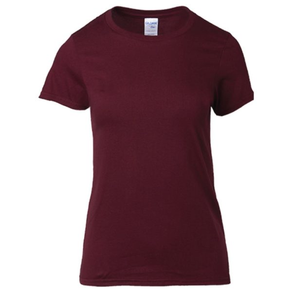 GILDAN Premium Cotton Ladies T-Shirt 76000L Best Women Ladies Side-Seamed Comfortable Plain Round Neck T-Shirt 76000L - Maroon