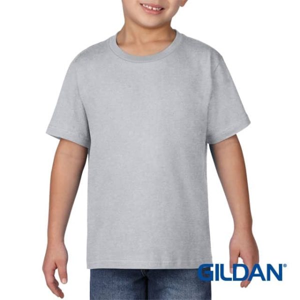 GILDAN Youth Kids Premium Cotton Boys Girls Cotton T-Shirt 76000B - Sport Grey