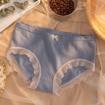 Women Seamless Cotton Panties Sexy Briefs Girl Lace Underwear SZ214 - Blue