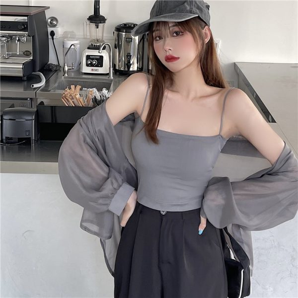 New Arrival Women Sleeveless Top Vest Tube Top Elastic Sling Top With Chest Pad Removable and Nonremovable SZ171 - Gray