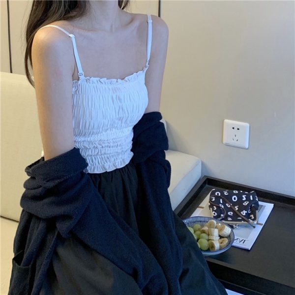 New Arrival Women Sleeveless Top Vest Tube Top Pleated Elastic Sling Top With Chest Pad Removable and Nonremovable SZ171 - Pleated White